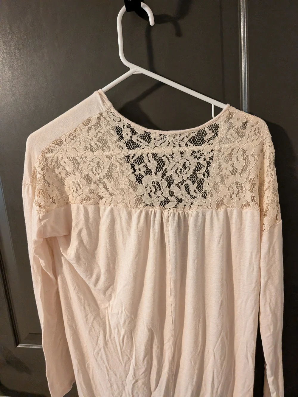 Cream Lace-Back Draped Long Sleeve Tunic